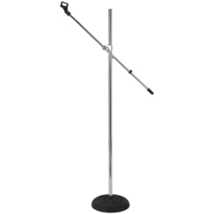 BOOM ARM ROUND BASE SILVER MIC STAND